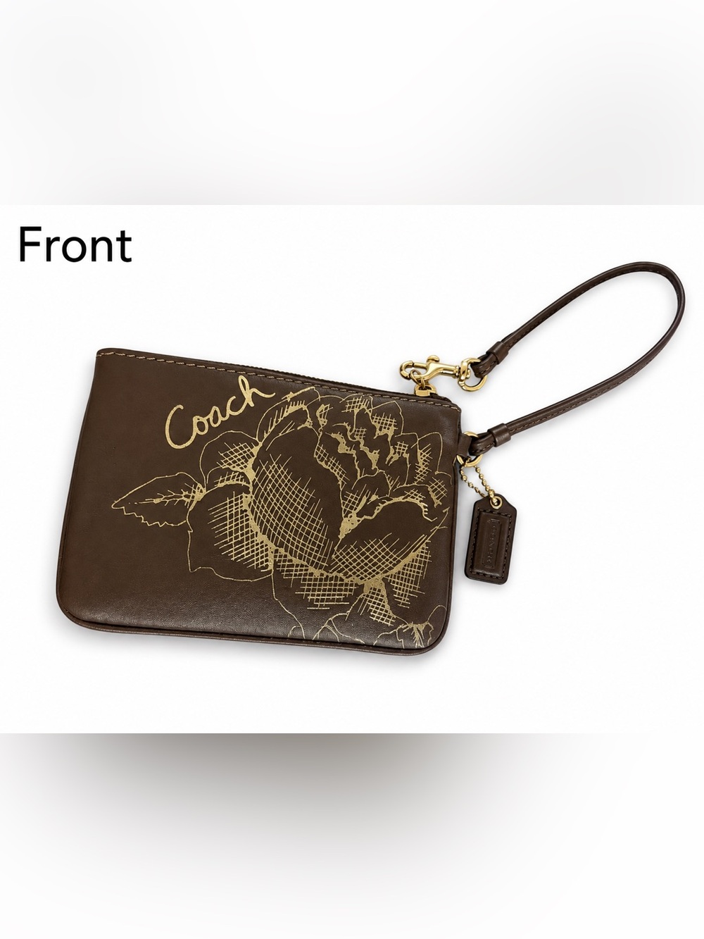 Coach Metallic Bronze Floral Wristlet